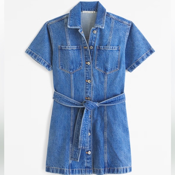 Abercrombie Denim Short Sleeve Shirt Dress, Size L - Picture 1 of 10
